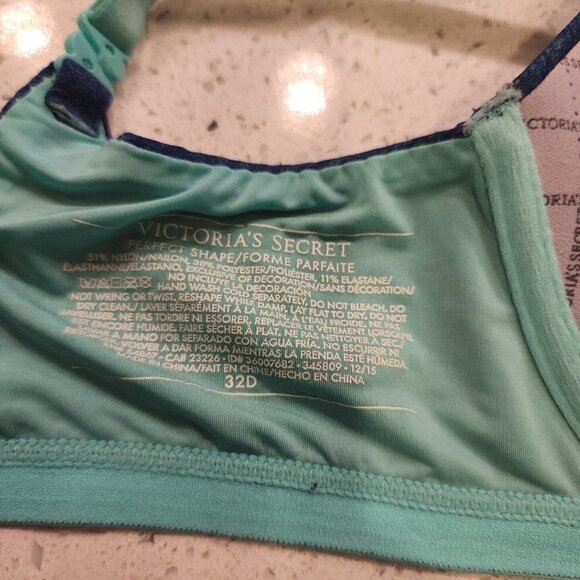 Victorias Secret Perfect Shape Bra 32D Underwire Padded Push Up Blue - Picture 3 of 3